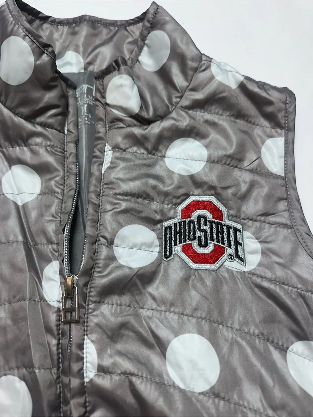 Ohio State Buckeyes Girls M Gray Polka Dot Puffer Vest OSU Game Day NCAA